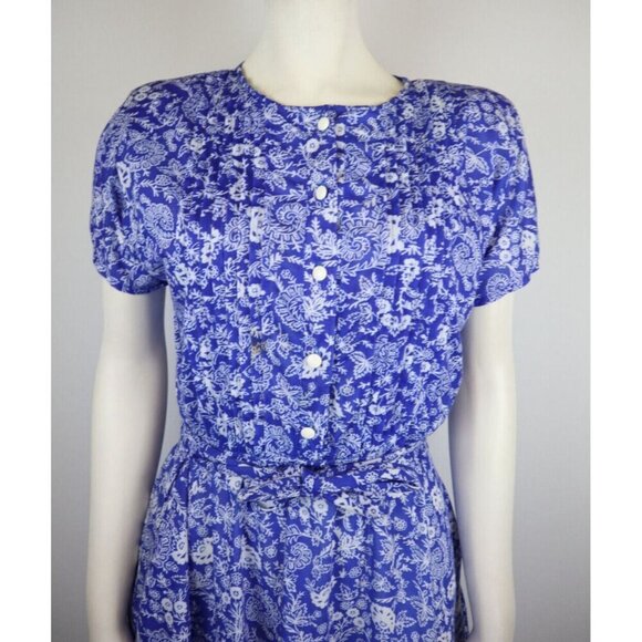 DARIAN PETITES - WOMEN'S BLUE FLORAL PRINT BELTED SHORT DRESS - SIZE 6P - Picture 3 of 12